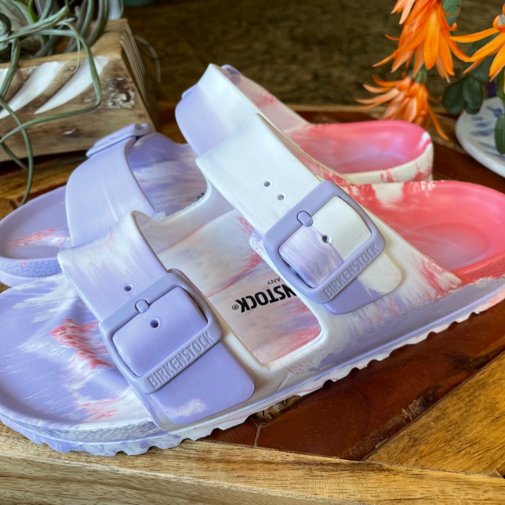 Birkenstock Women's Arizona Essentials EVA Sandals Purple Fog Swirl NWT MSRP $50 - Picture 3 of 11